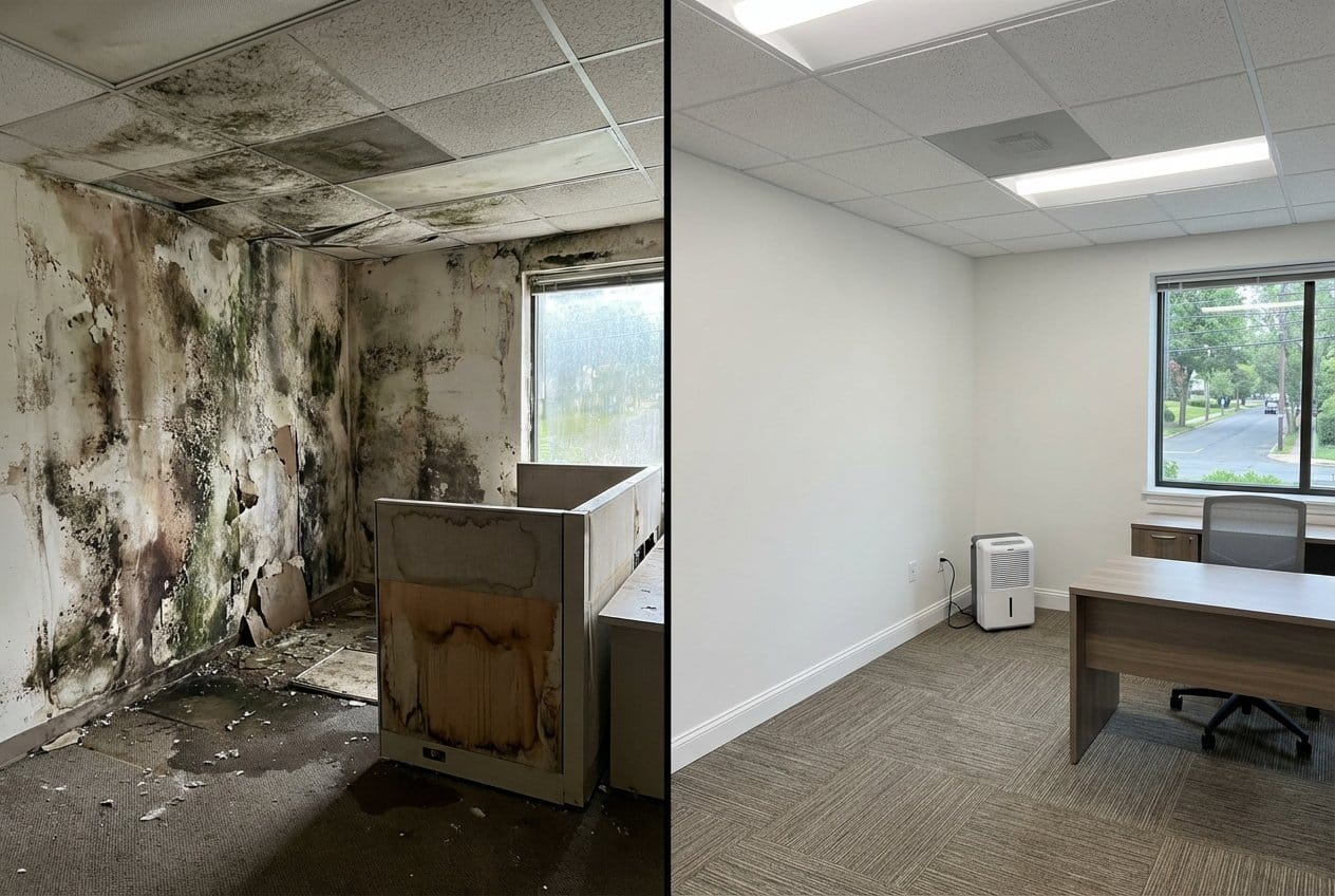 Mold Testing & Lab Reporting restoration — commercial office space of Tudor home in Alpine, NJ