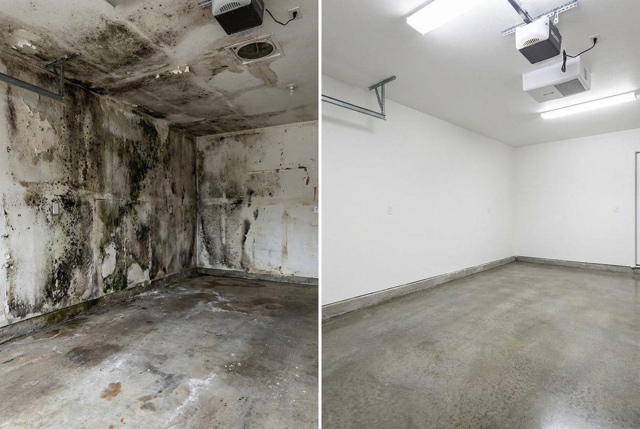 Mold Removal & Remediation before and after in garage, Alpine NJ