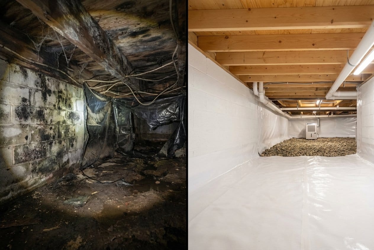 Mold Removal & Remediation restoration — crawl space of multi-family property in Alpine, NJ