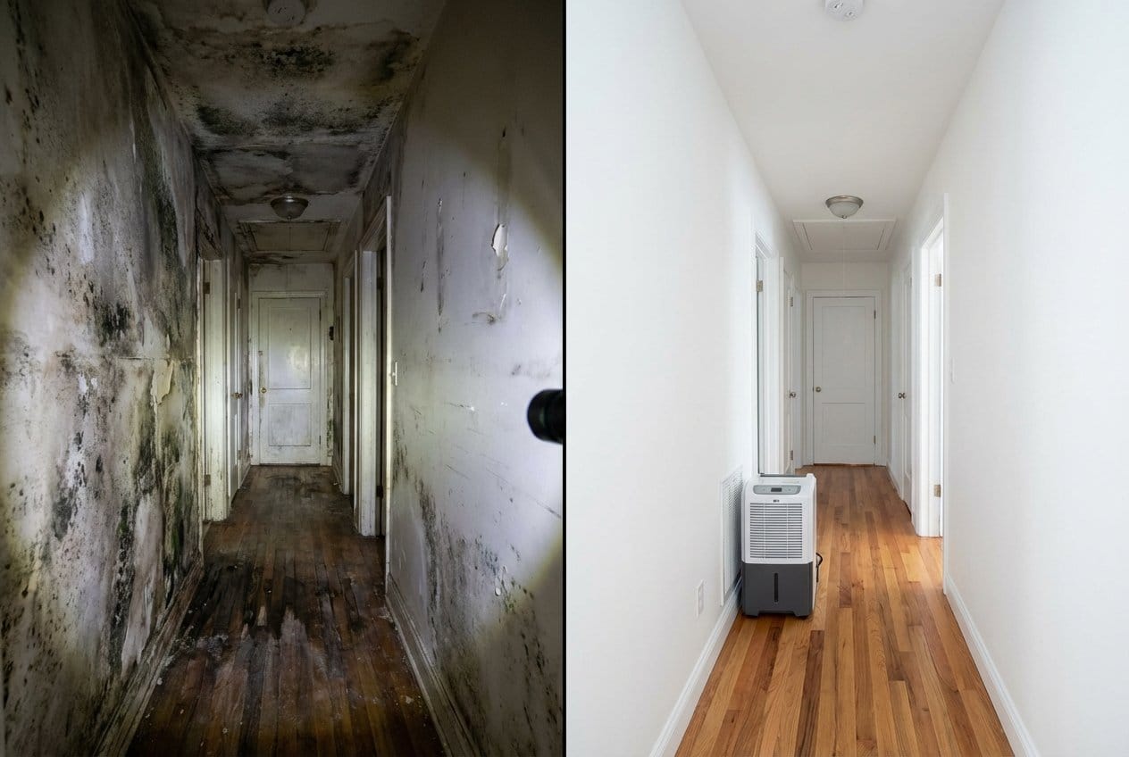 Black Mold Removal before and after in hallway, Alpine NJ