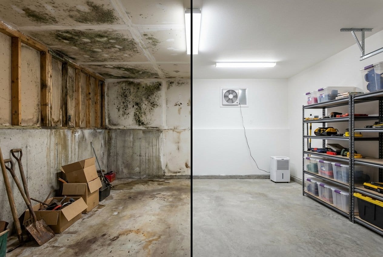 Post-Remediation Cleaning & Clearance before and after in garage, Alpine NJ