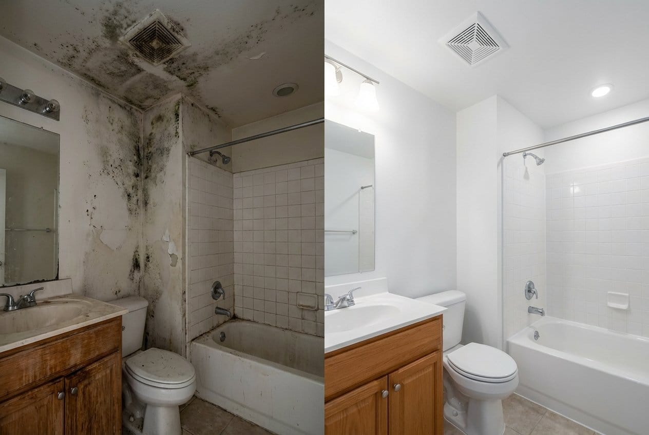 Alpine Mold Removal bathroom restoration before and after in Alpine